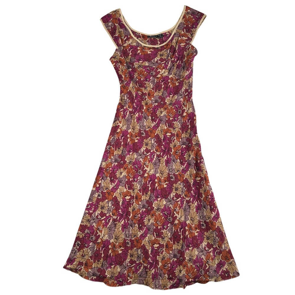 Vintage Nolita Dress Womens Medium Multicolor Floral A-Line Scoop Neck Midi Y2K